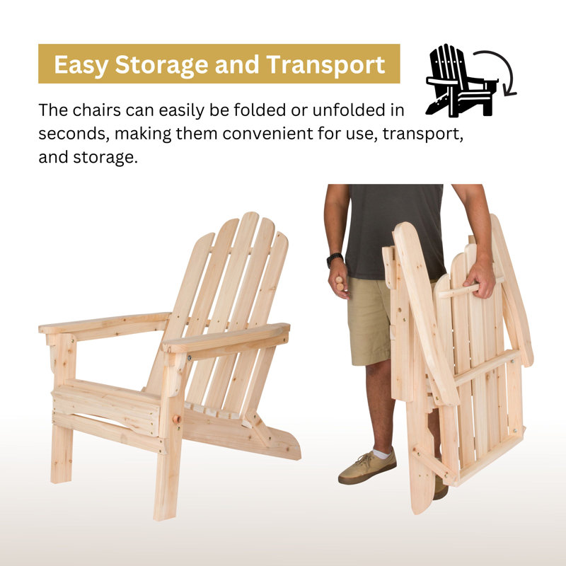 Breeona Solid Wood Folding Adirondack Chair, Natural