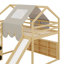Lit mezzanine double en bois en forme de maison avec tente-824102626