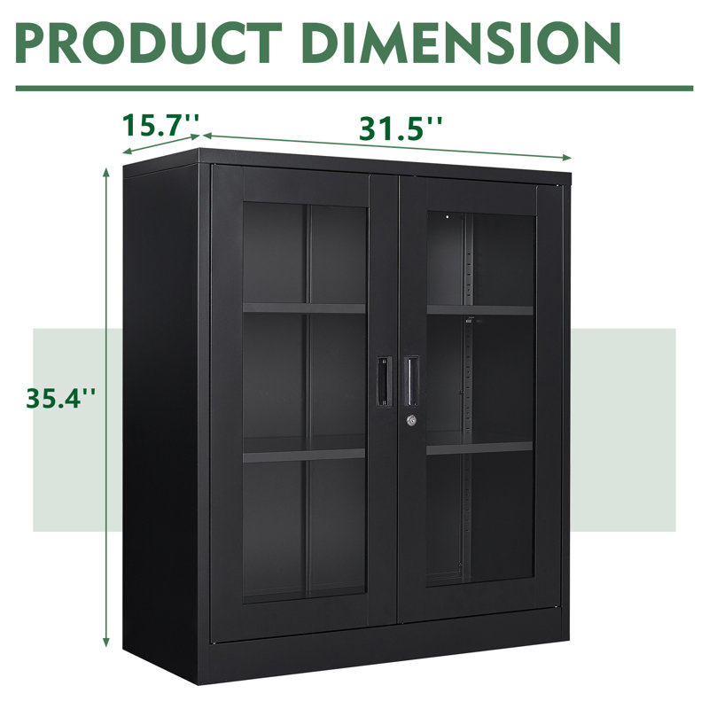 35.4'' Wide 2 - Shelf Storage Cabinet, Black