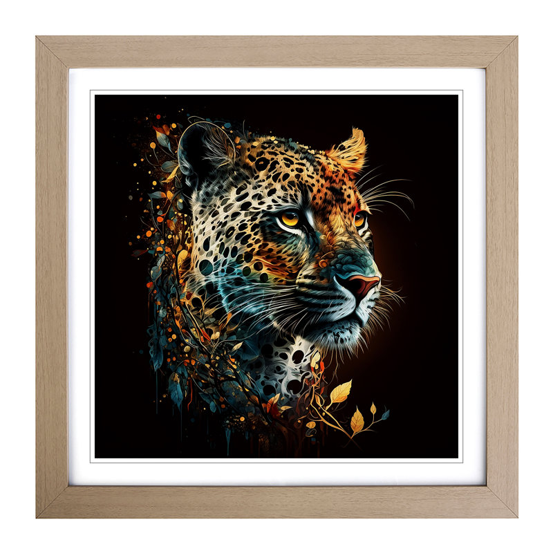 Leopard Graphic Art - Framed Print, Oak