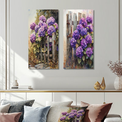 Hortensias d'été par The Farm Fence V - Art mural floral 2 pièces