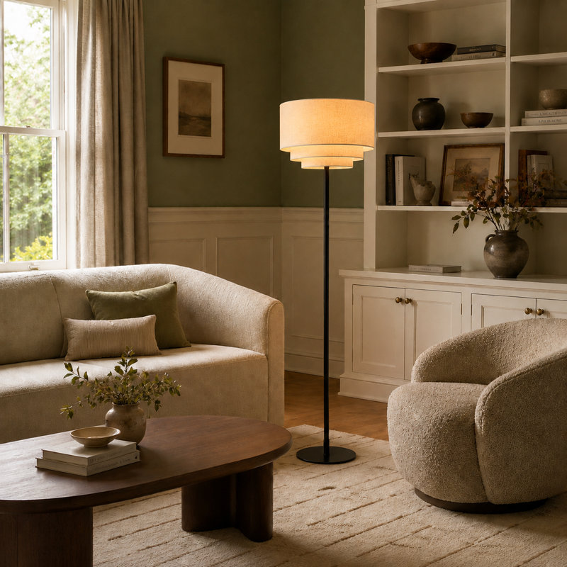 1- Light 61'' H Fabric Shade Drum Floor Lamp