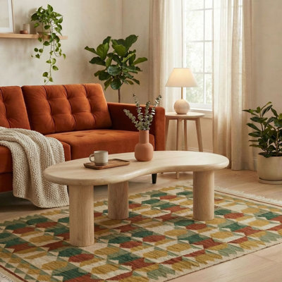 Elldar Circular Pebble Three Pillar White Oak Wooden Coffee Table - Contemporary Scandi Design 