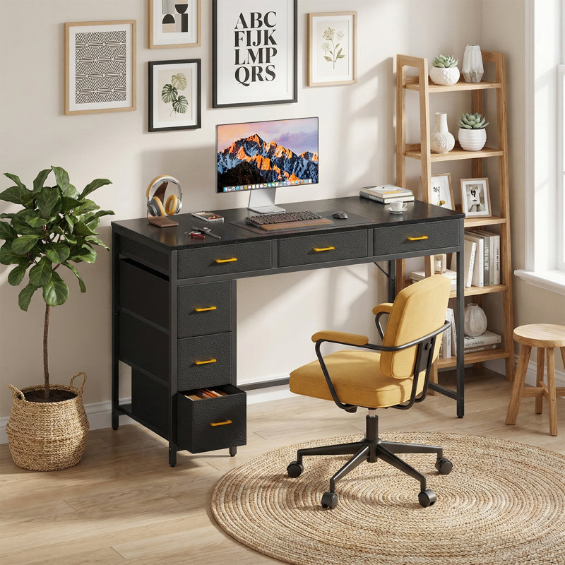 Metal Base Writing Desk, BLACK , Black 