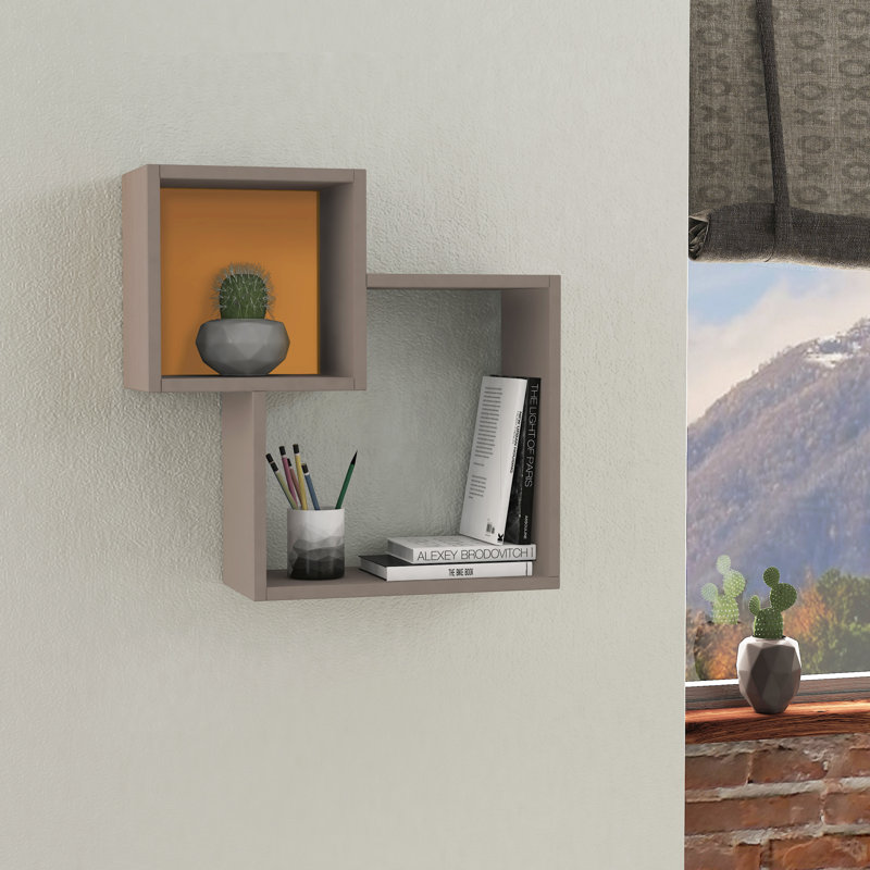 Tablette murale moderne Abberbury, Moka clair / moutarde