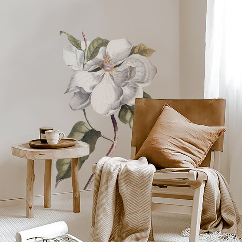 Autocollants muraux simples à grandes plantes et fleurs de magnolia rétro
