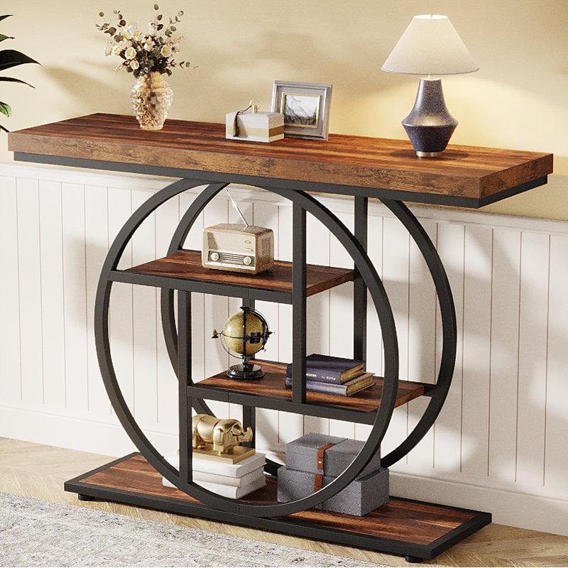 Nazirah 41.3'' Console Table, Black, Rustic Brown