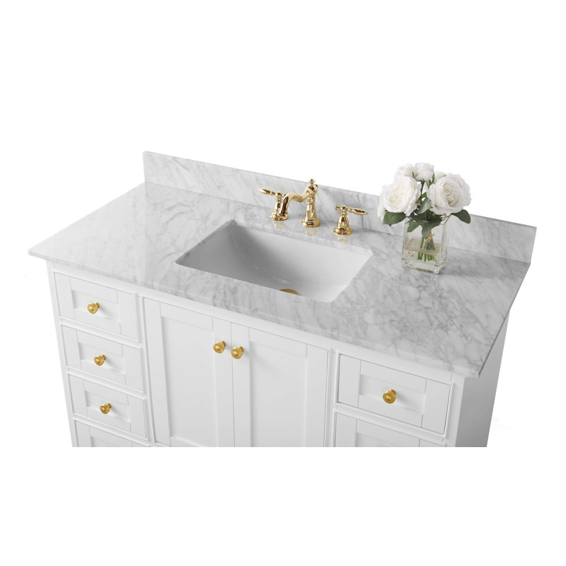 Audrey 48'' W Single Vanity, Carrara White, Brushed Nickel, Sapphire Gray