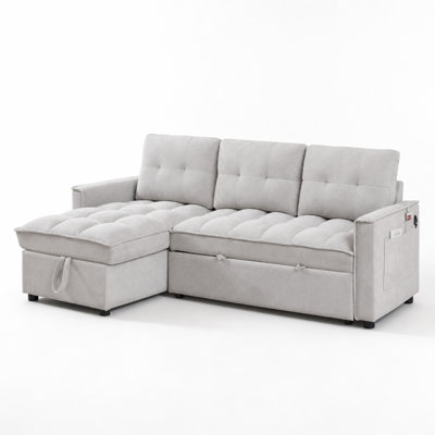Canapé-lit modulaire inclinable en L 71,3 po avec méridienne réversible, ports USB et Type-C, tiroir de rangement, poche latérale et revêtement en chenille