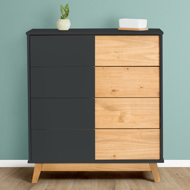 Sven Solid Wood 40 cm W Chest of 4 Drawers, Black