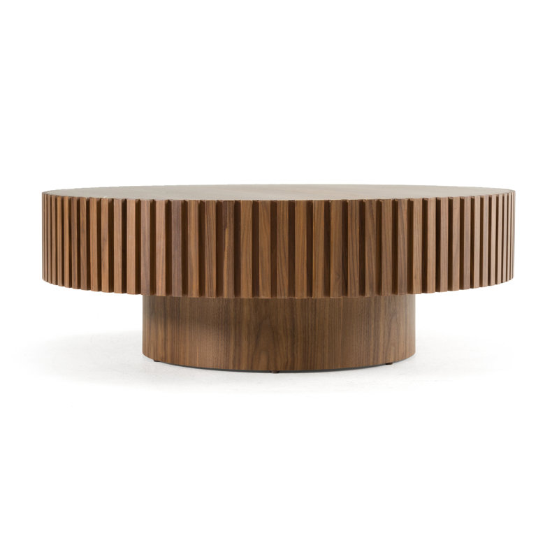 Hamsa - Table basse ronde moderne, H 15,75 po x L 39,4 po x l 39,4 po, Noyer