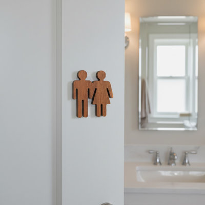 Plaque de porte de salle de bain en bois brun