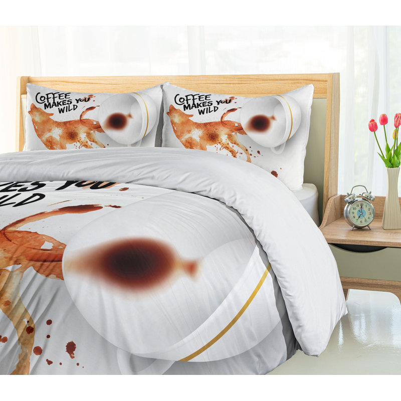 California King Burnt Sienna Black White Coffee Art Duvet Cover Set