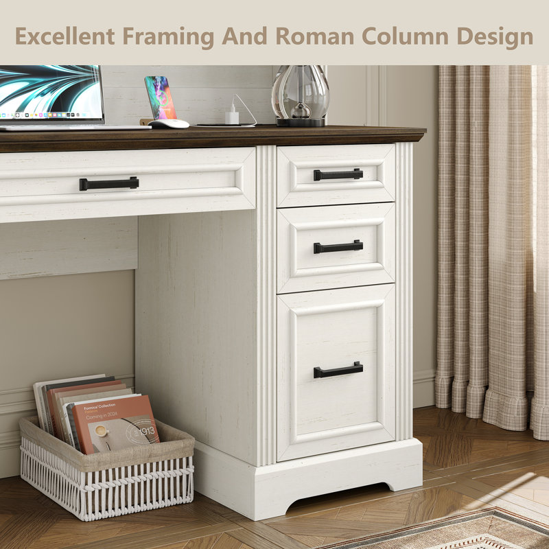 Denanne 58'' W Computer Desk with Outlet and Hutch for Home Office, Brown
