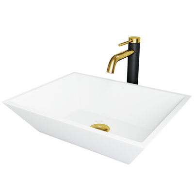 Lavabo de salle de bain vasque rectangulaire en céramique blanche avec robinet Vinca