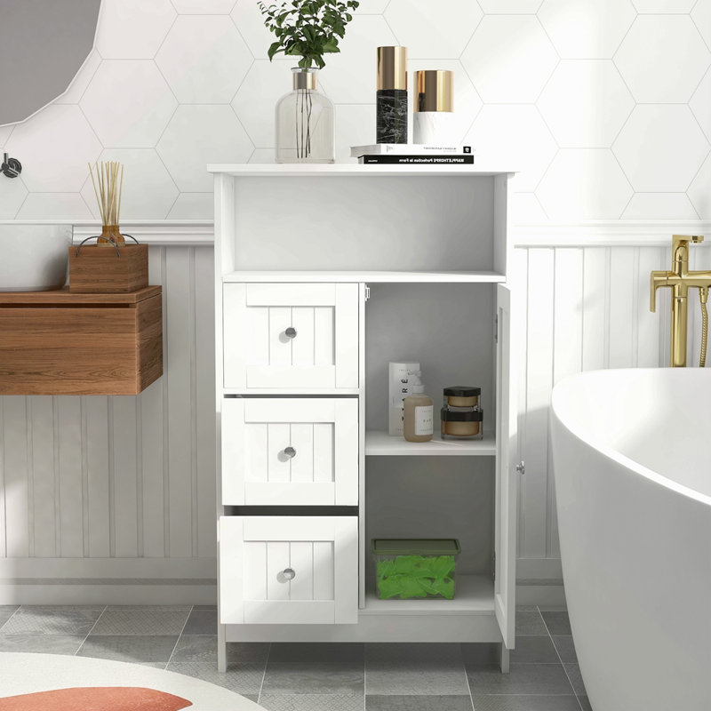 Armoire de rangement pour salle de bain avec 3 tiroirs et 1 porte