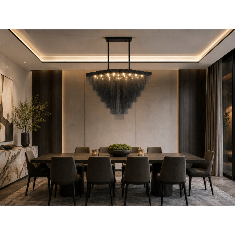 Lustre moderne à chaîne en aluminium 24 lumières , Noir satiné