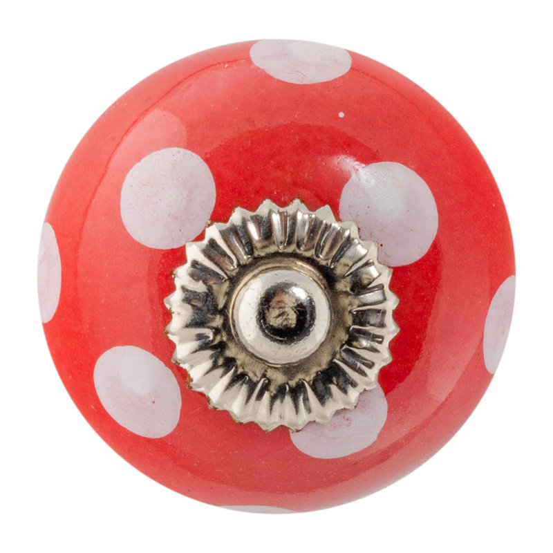 Nicola Spring - Round Ceramic Cabinet Knob, Red/White