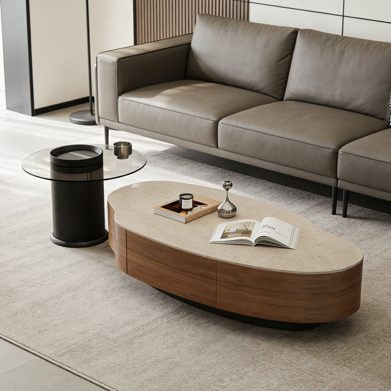 Table basse avec rangement, H 12,99 po x L 47,24 po x l 23,62 po, Beige/gris, Brun / Noir