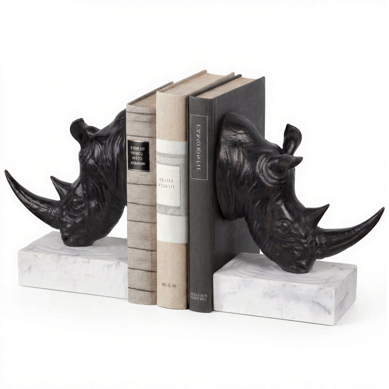 Serre-livres décoratifs Rhinoceros Head, Noir