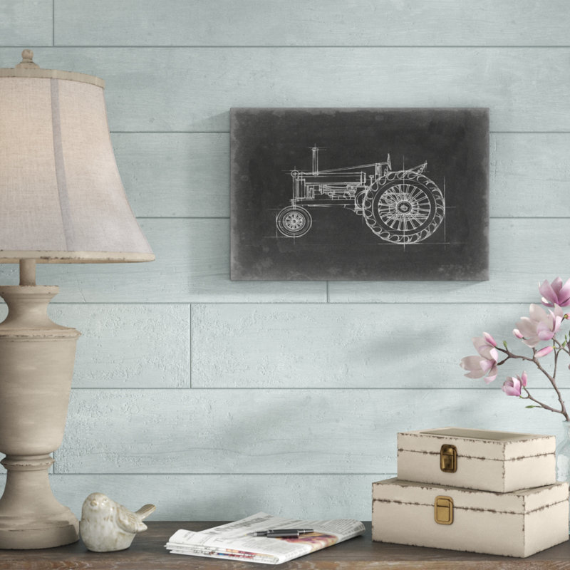 Tractor Blueprint IV by Ethan Harper - Graphic Art Print, Wrapped Canvas, 30cm H x 46cm W