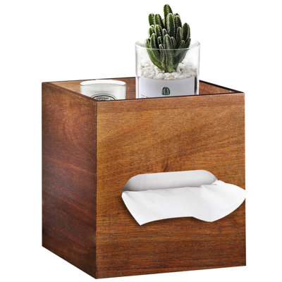 Square Tissue Box Cover With Storage Tray,Acacia Wood Tissue Box Holder For Desktop Nightstand Bathroom Office,Decorative Facial Tissue Cube Box Cover/Organizer For Modern Home Decor