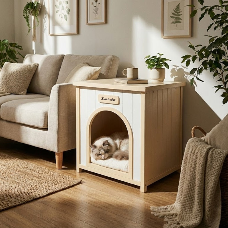 Caisse d'appoint pour chien en bois massif avec coussin moelleux