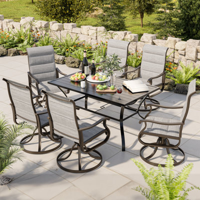 6 chaises de patio pivotantes pour l'extérieur 6 pièces, chaises de patio à cadre en métal rotatif à 360 ° avec tissu Teslin épaissi, chaises de terrasse pour l'extérieur avec accoudoirs pour terrasse et cour arrière