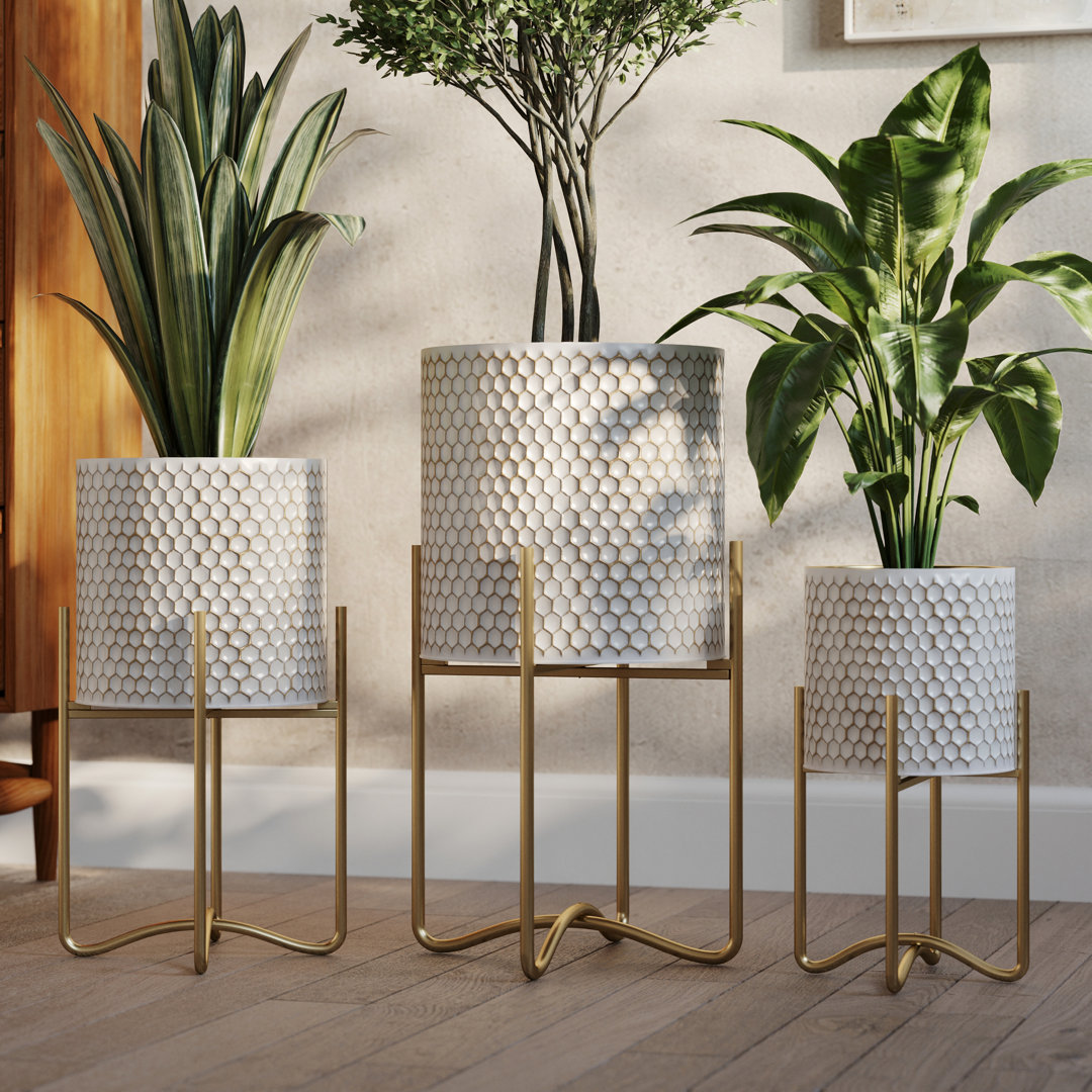 Cindylou Honeycomb Pot with Ambrose Gold Base - Set of 3 Mercer41