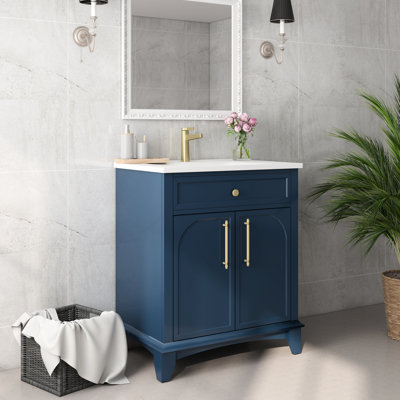 Meuble-lavabo moderne de 27,8 po, rangement haut de gamme avec tiroirs, peint, pieds en bois massif, meuble-lavabo l 18,7 po x P 27,8 po, nombreuses tablettes réglables, surface, lavabo intégré,