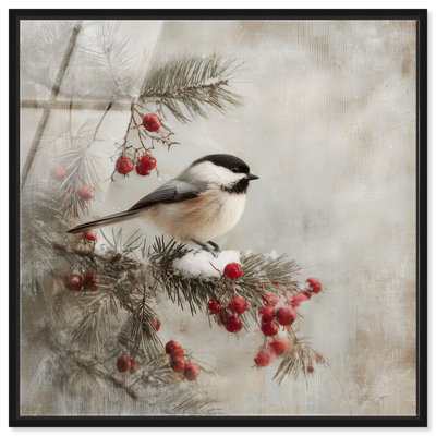 «Winter Chickadee I», reproduction d'art acrylique encadrée par Art Remedy, cadre noir, 20 x 20