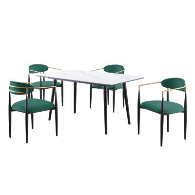 Salle à manger moderne: table en pierre frittée et chaises rembourrées Assemblage requis 5 pièces et chaises contemporaines, sièges 4