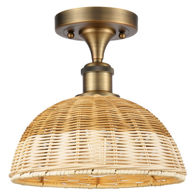 Ballston - Bristol Natural II - 1 Light 9" Semi-Flush Mount - Brushed Brass Finish - Natural Shade