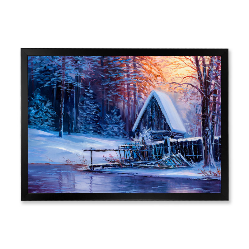«Old Cabin In Winter River», reproduction sur toile flottante, Cadre noir, H 8 po x l 12 po x P 1 po