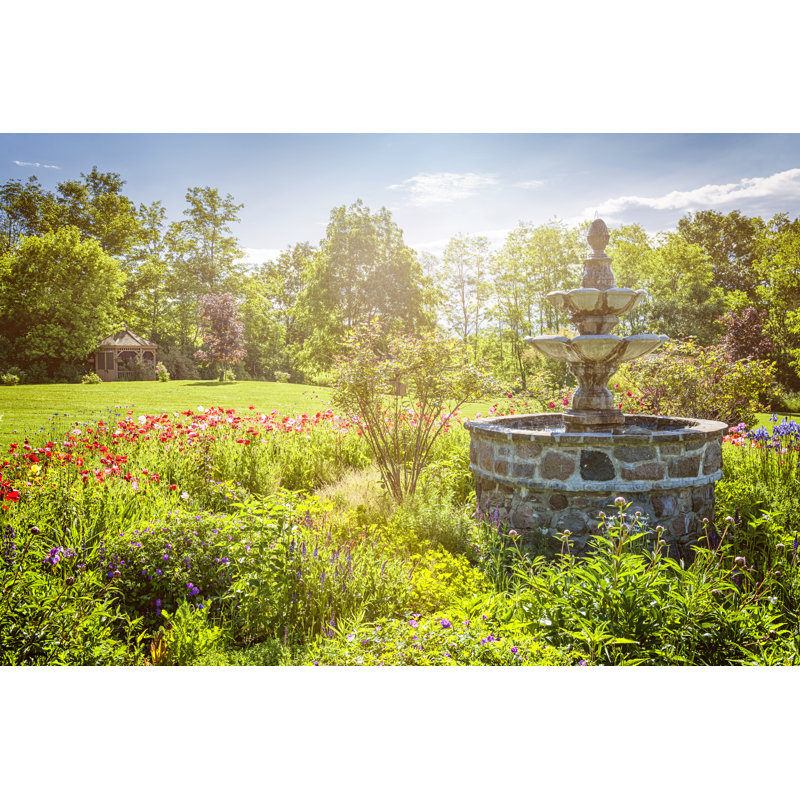 Garden With Fountain And Gazebo by Elenathewise - Wrapped Canvas Print, 30cm H x 46cm W