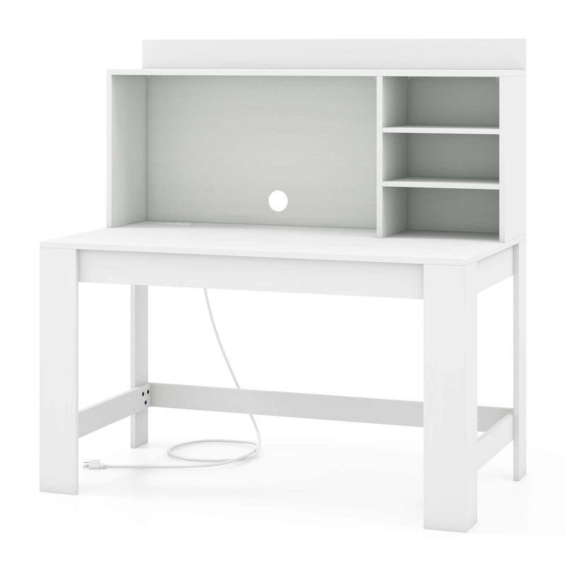 Bureau d'ordinateur avec huche 2 prises de courant USB et ports de charge Type-c 3 tablettes blanc