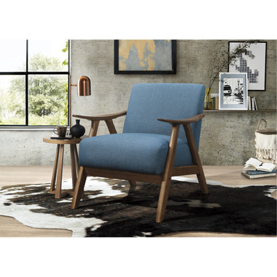 Méridienne d'appoint texturée bleue: base en bois massif, finition noyer, rembourrage en mousse, fauteuil en tissu, structure avec maison rétro moderne, poids du produit de 27,99 lb, hauteur de 31,5 po