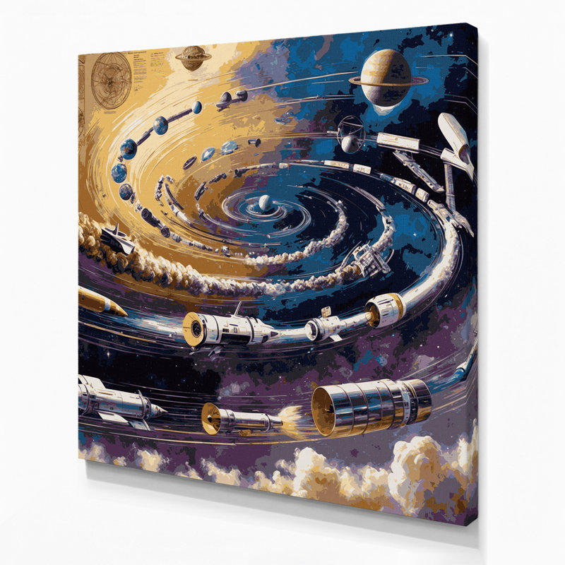 Space Timeline of Space Exploration, art mural sur toile grise, H 16 po x l 16 po