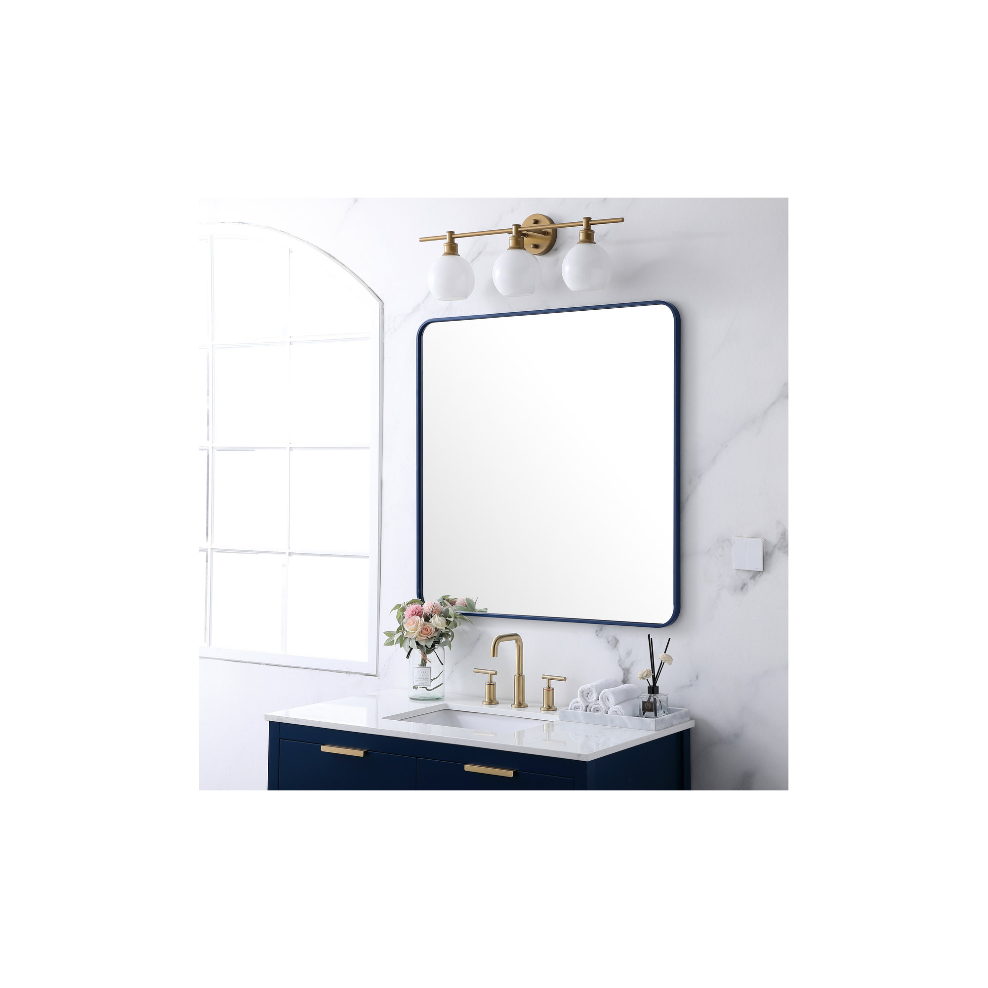 Sabine Metal Rounded Rectangle Wall Mirror, 36" x 36", Black