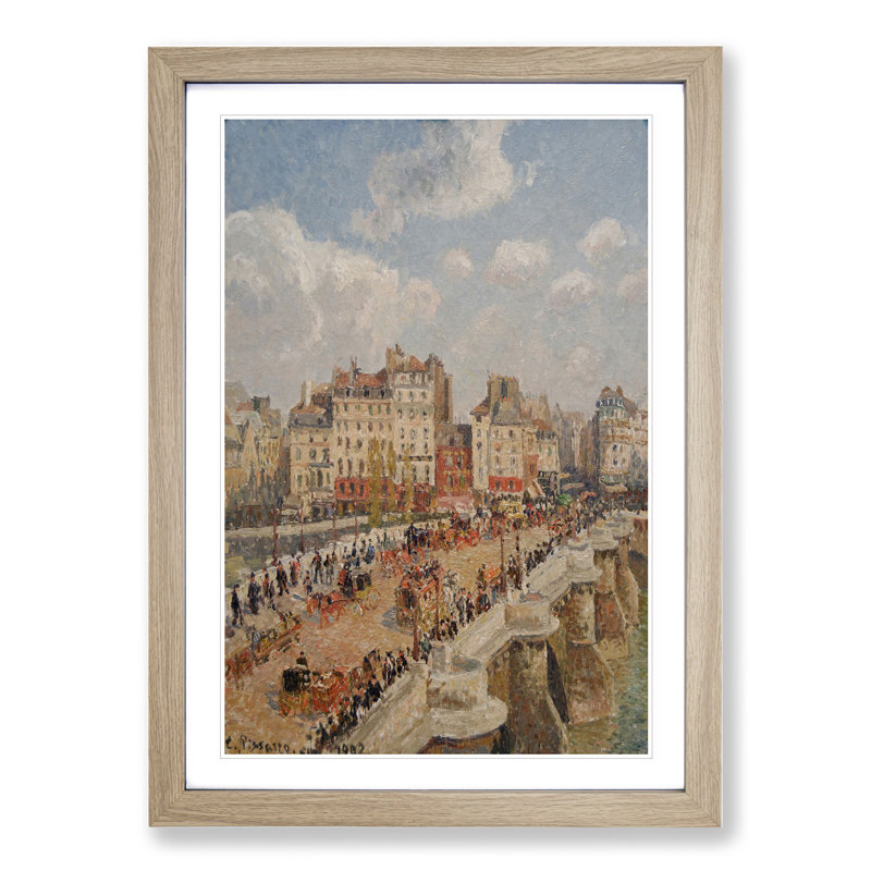The New Bridge by Camille Pissarro - Picture Frame Painting, 48cm H x 36cm W x 2cm D, Oak Framed