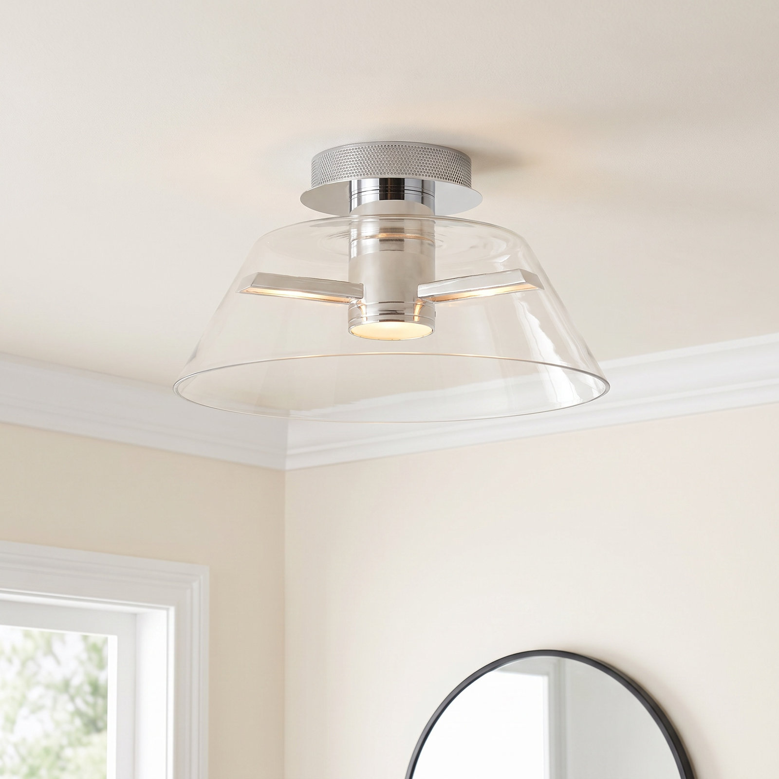 Hales 17" Single Light Semi Flush Mount, Polished Nickel