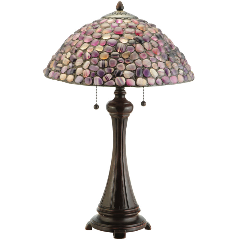 25" Mahogany Bronze Stained Glass Table Lamp with Dual Lights