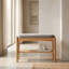 Banc à chaussures en bois massif naturel, banc de rangement moderne Mid-Century avec coussin éponge à rebond élevé pour hall d'entrée et espaces de vie
