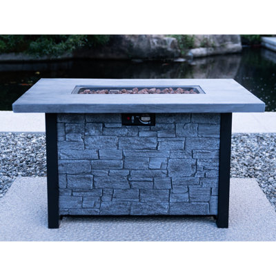 Table de foyer d'extérieur de 44 po x H 25 po avec gaz propane, 50 000, fibre de verre et fer, design élégant, résistant à la chaleur, table d'extérieur brun noir, H, chaleur ravissante,