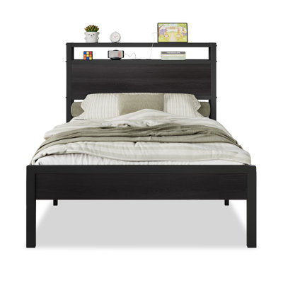 Tryston Bed Frame Industrial Platform Bed with Charging Station