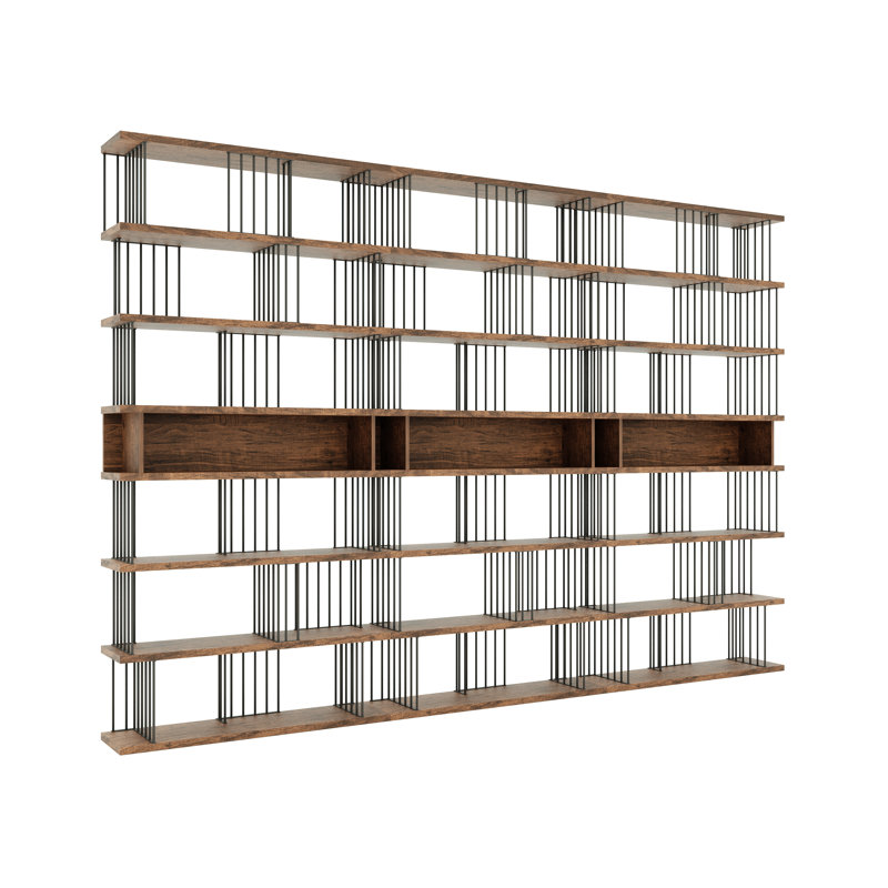 141.72" Extra-wide Industrial 5-tier Open Bookcase With Center Storage Cubbies