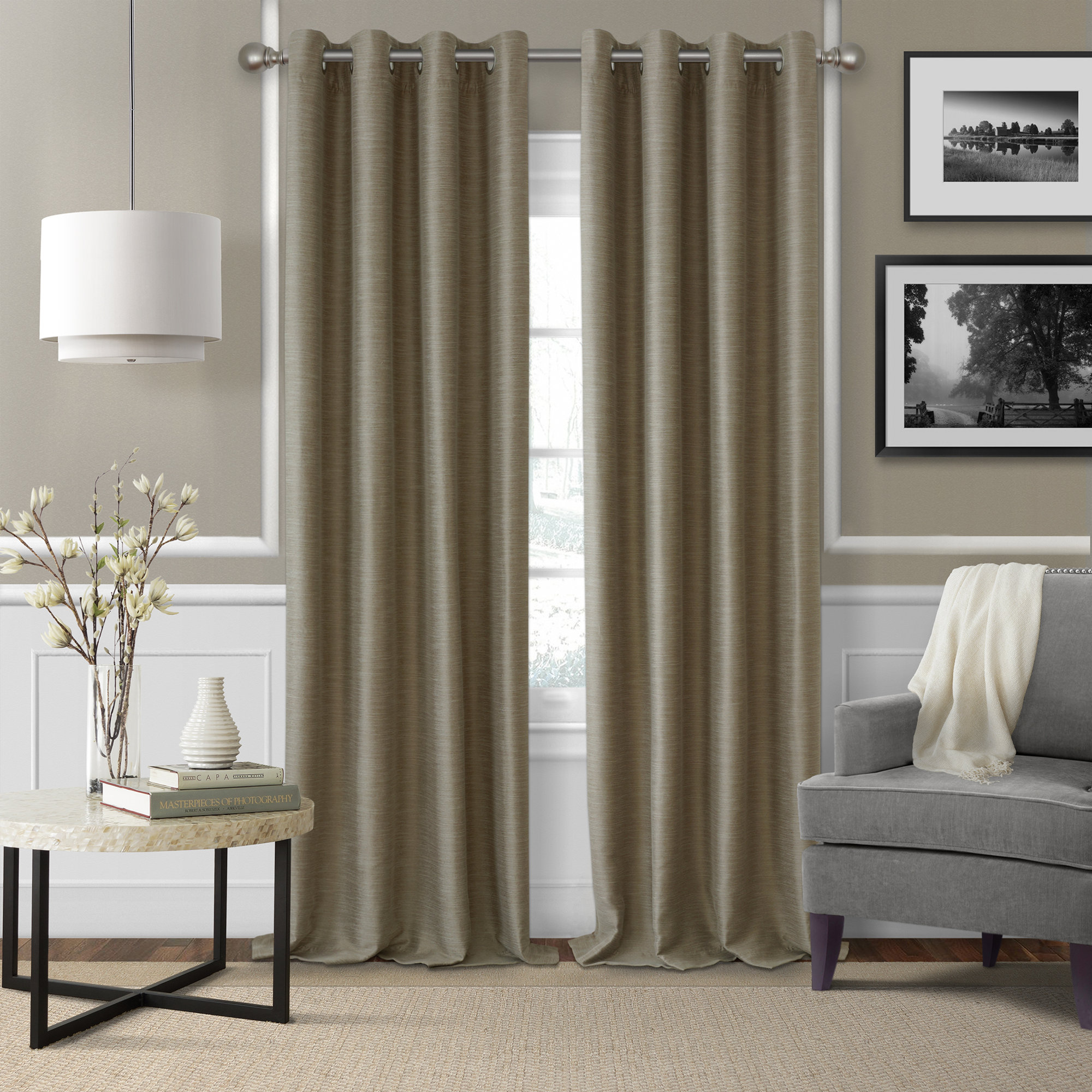 Darion Adjustable Single Curtain Rod with Globe Ball Finial, Polished Nickel, 2.5" H x 48" W x 5" D
