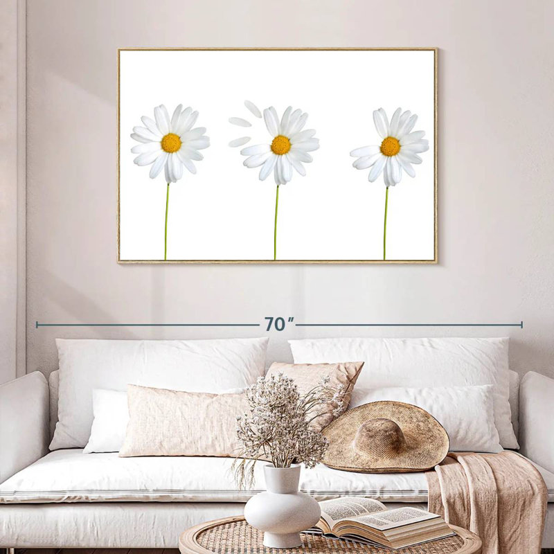 Plucked Daisies, Floating Frame Natural Wood, 46" X 31"