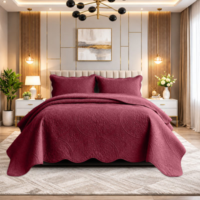 Embossed Floral Microfiber Quilt Set