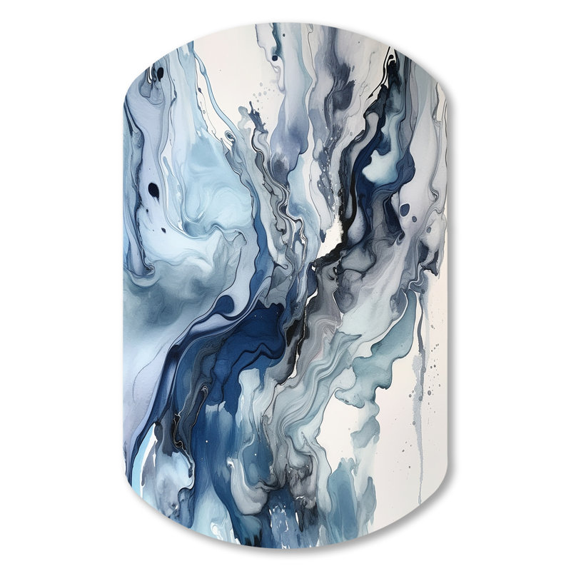 «Blue and Grey Ethereal Elixir II» - forme irrégulière, art mural abstrait en métal, reproduction de sculpture murale asymétrique en métal